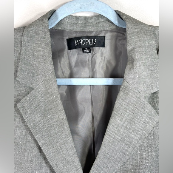 NWT KASPER Women’s Gray Double Breasted Three Button Linen Blazer Size‎ 16 - Picture 5 of 14